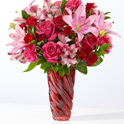 Bouquet d'amour avec vase de luxe en spirale